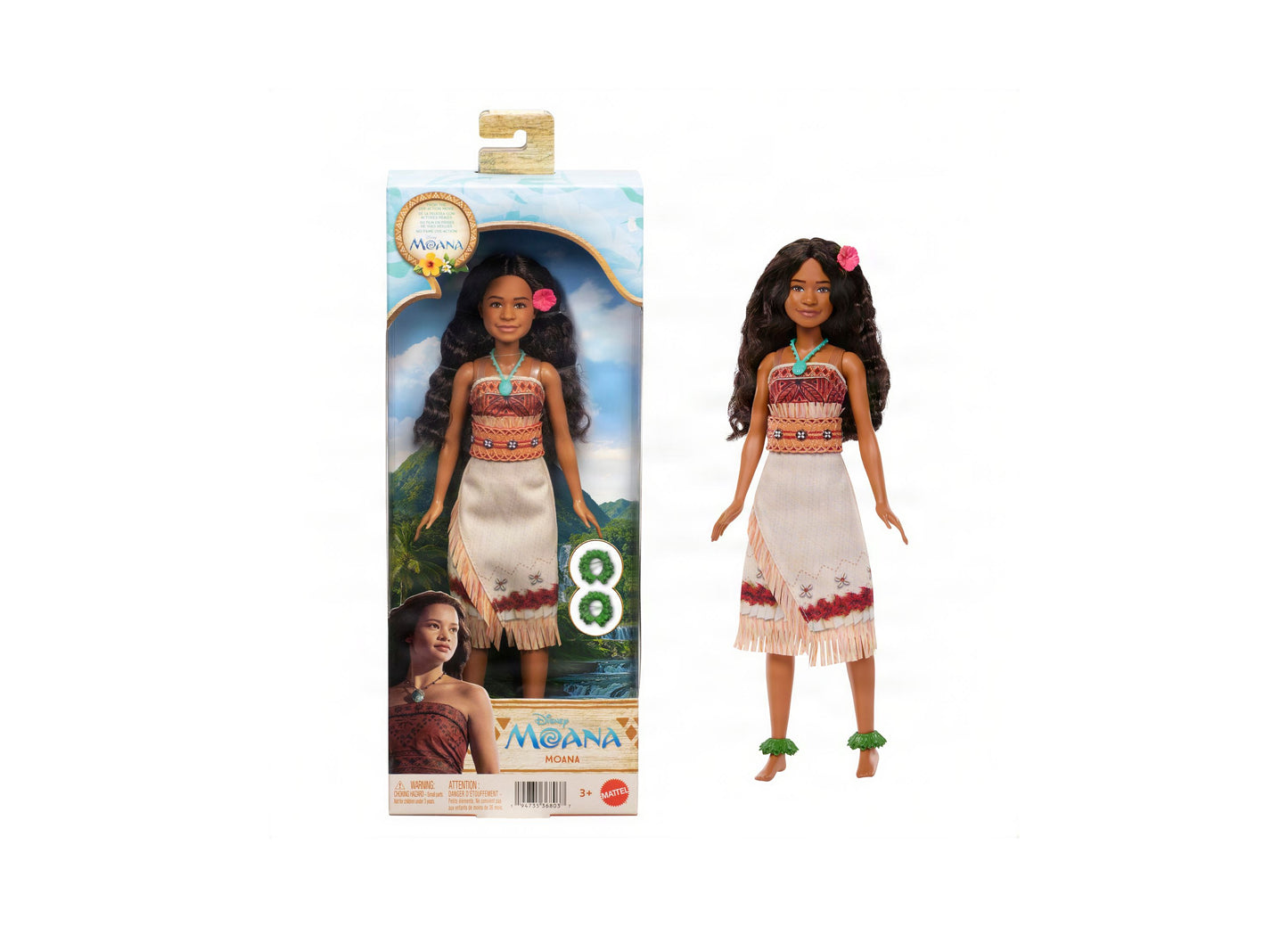 Disney Princess Moana Fashion Doll in coral and white outfit with accessories