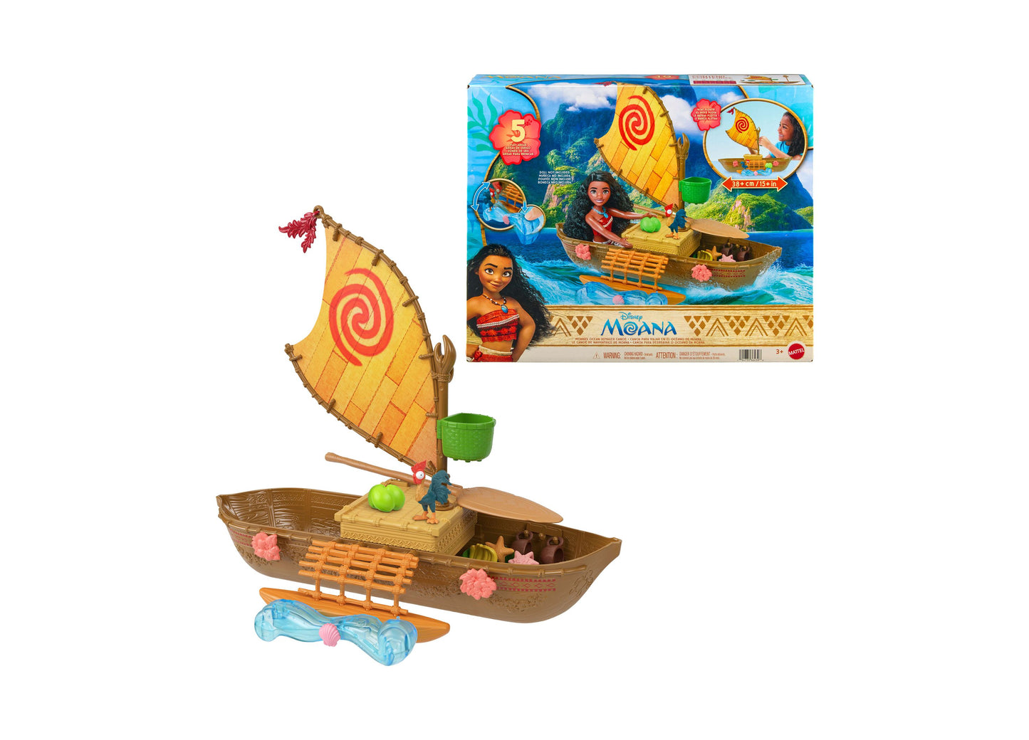 Disney Princess Moana Ocean Voyager Canoe Playset, Floating Boat, Fashion Doll Playset
