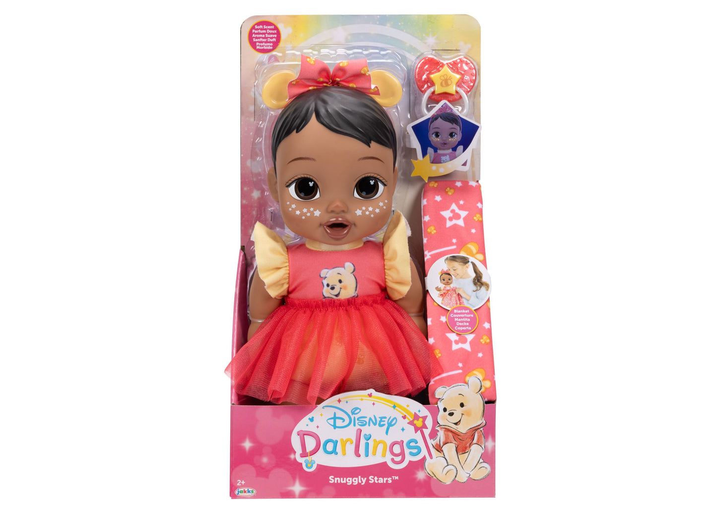 Disney Darlings Snuggly Stars Pooh Doll in pink dress with bow headband