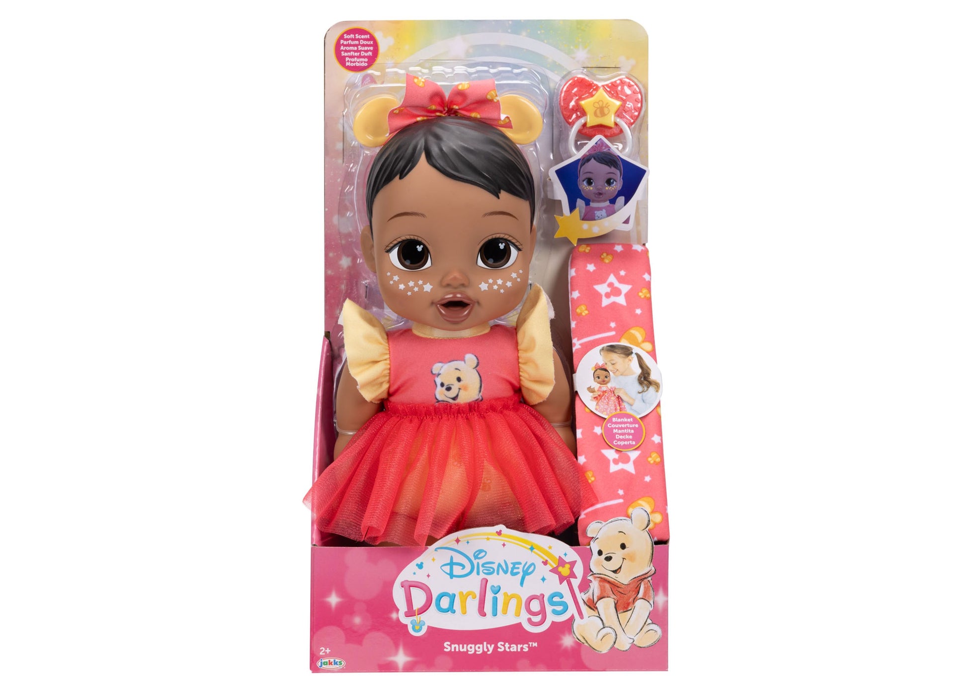Disney Darlings Snuggly Stars Pooh Doll in pink dress with bow headband