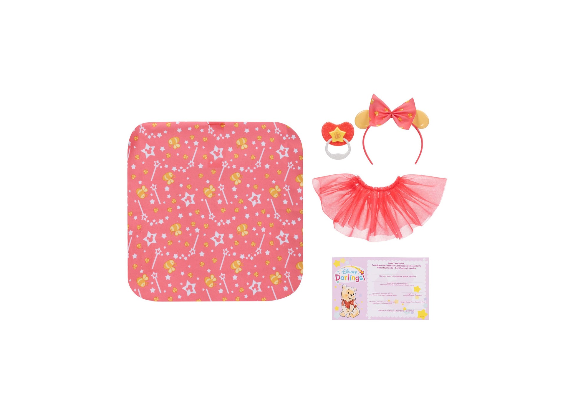 Disney Darlings Snuggly Stars Pooh Doll set with pink star blanket, tutu, headband and accessories
