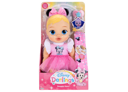 Disney Darlings Snuggly Stars Minnie Mouse doll with pink bow, blonde hair, and pink tutu dress