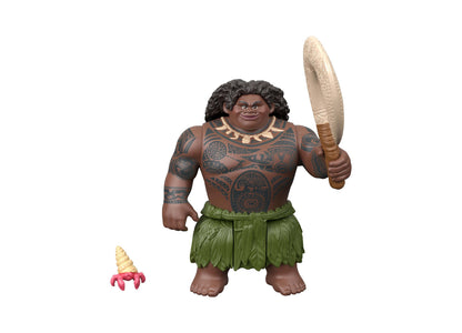 Disney Moana 7-piece character set with Moana figure, tattoos, green skirt, holding oar and crab accessory