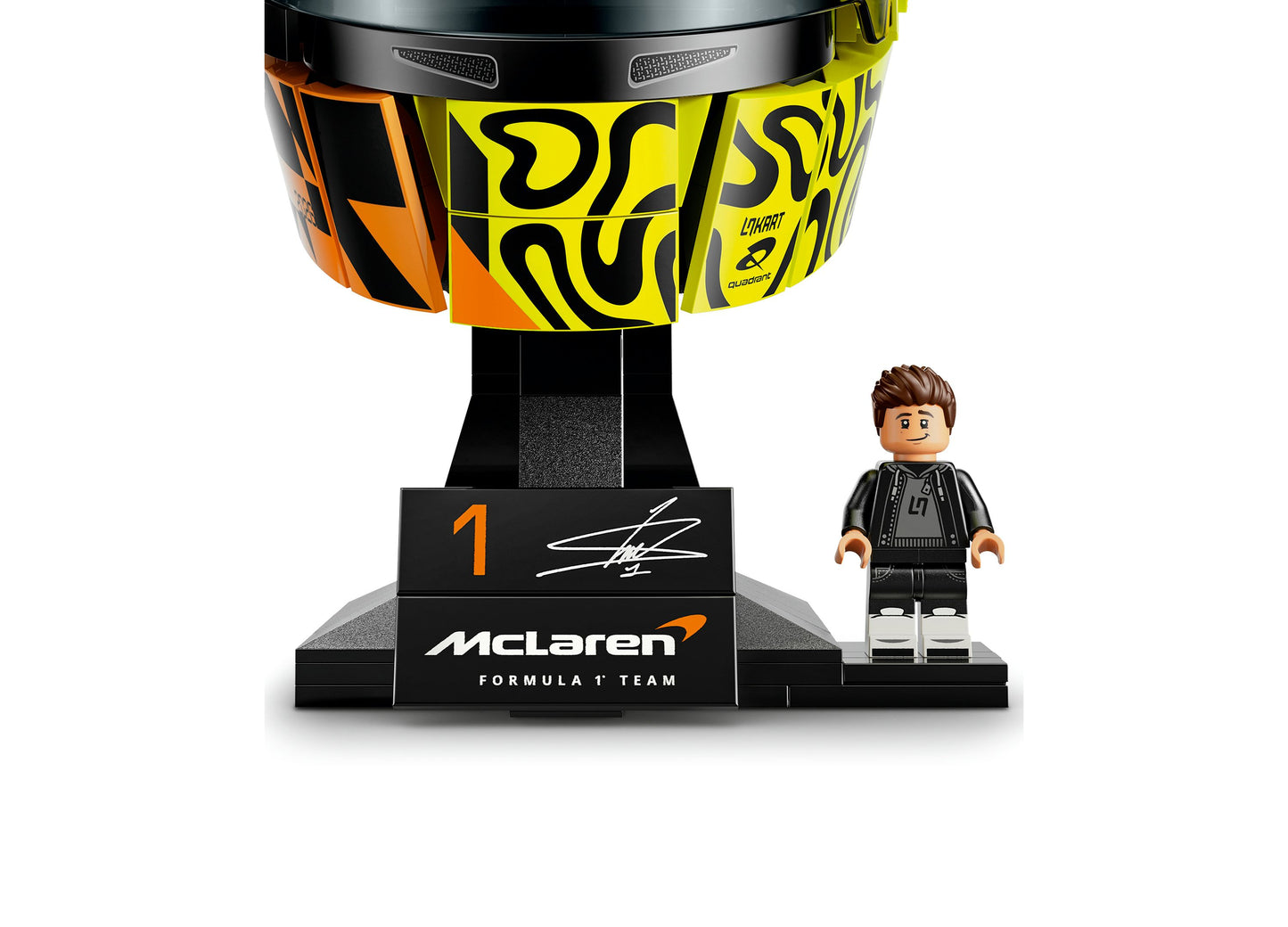 LEGO McLaren F1 Team Lando Norris Helmet 43023 building set with yellow and orange helmet and minifigure
