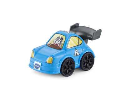 Blue VTech 3-in-1 Race & Repair Hauler toy car with black wheels and hauler attachment