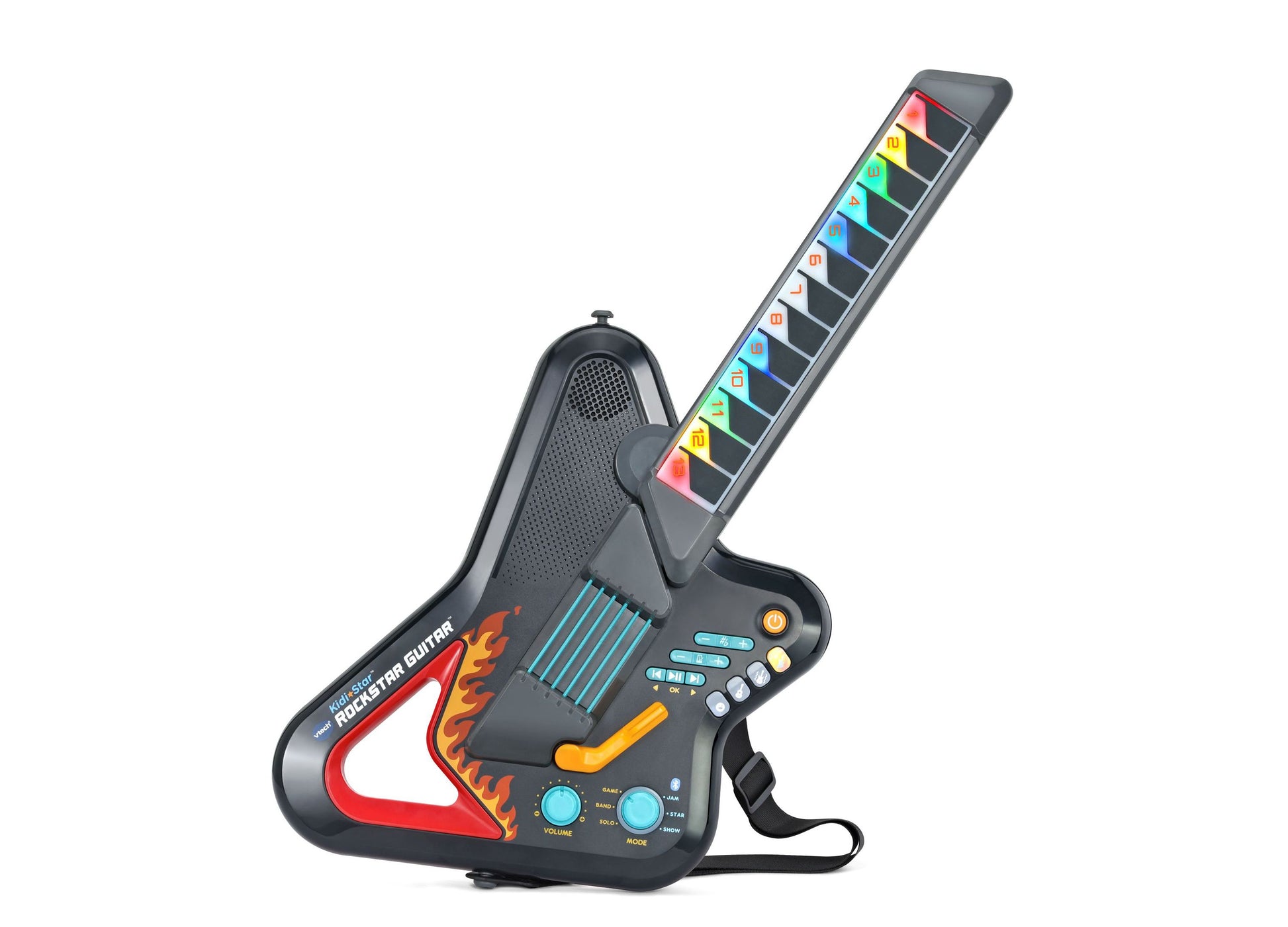 VTech Kidi Star Rock Star Guitar with colorful light-up fretboard and flame design