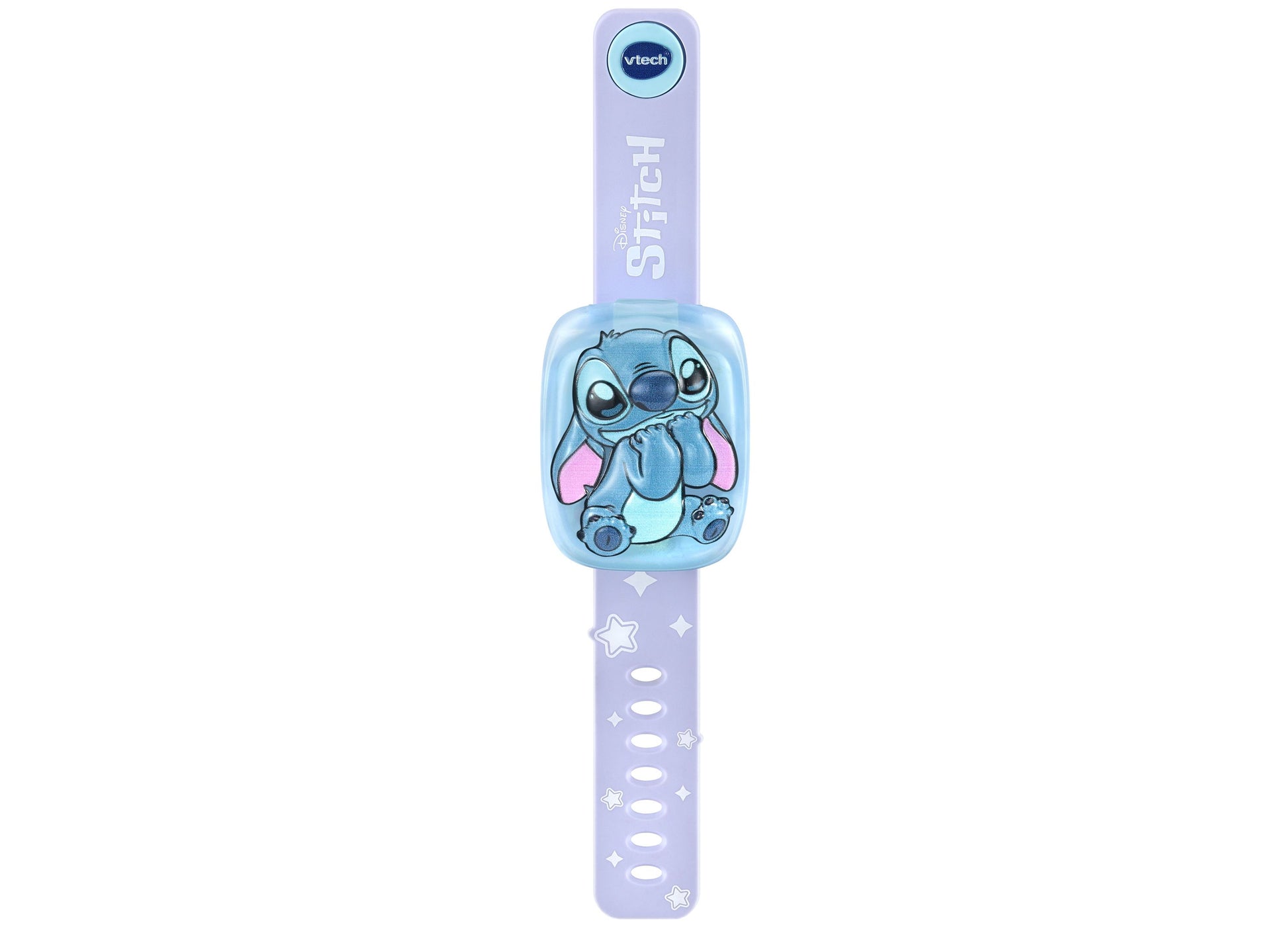 VTech Stitch Learning Wrist Watch in purple and blue with interactive screen