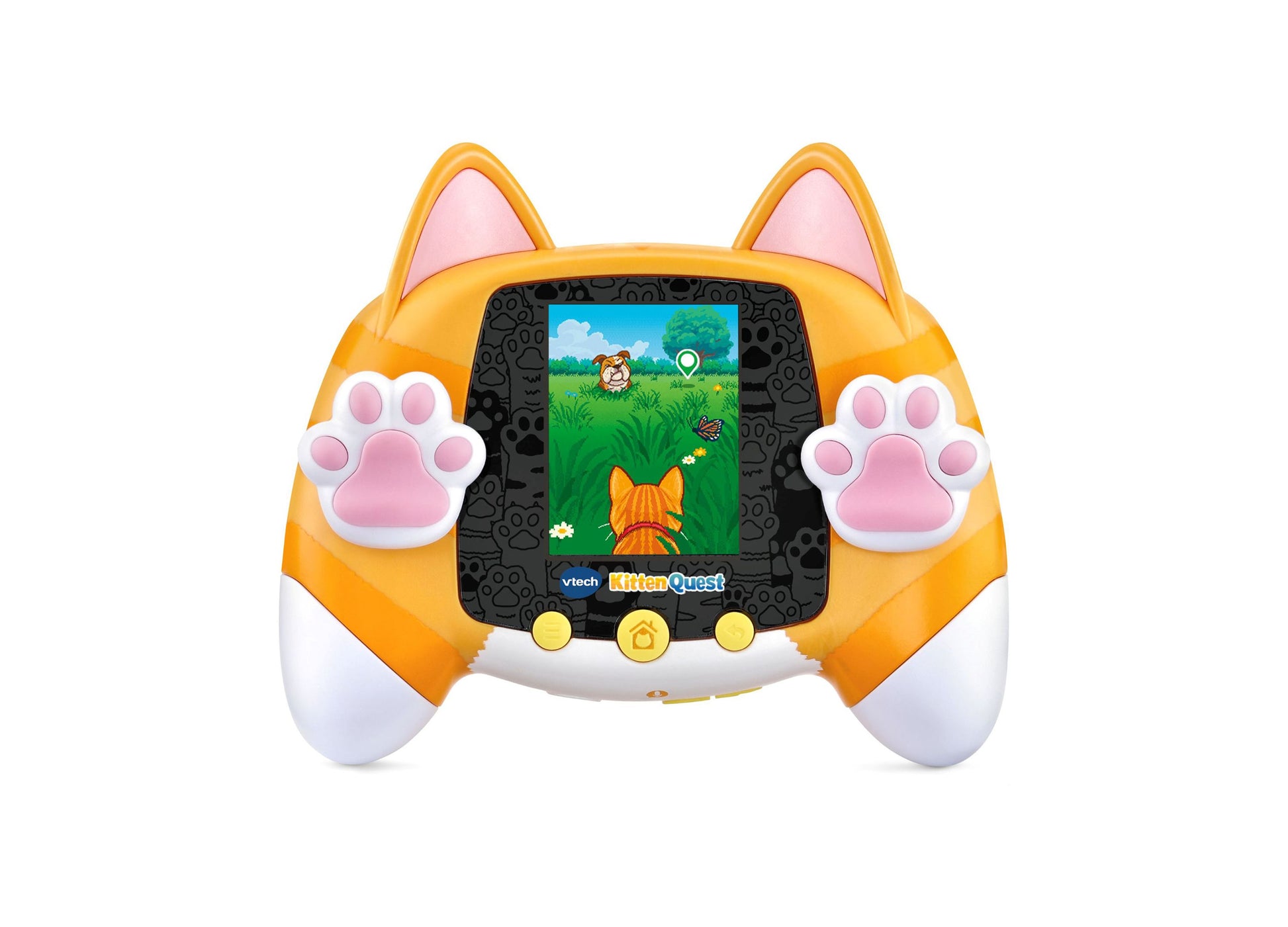 VTech Kitten Quest orange cat virtual pet handheld game with pink paw controls