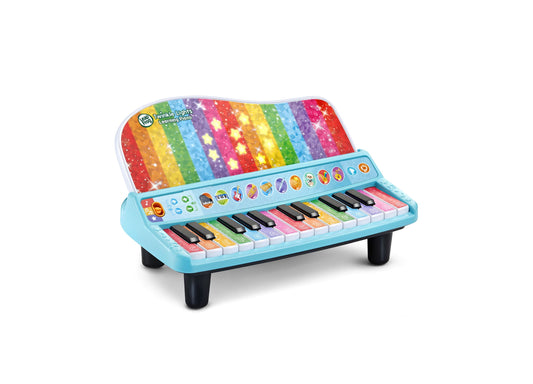 Leapfrog Twinkle Lights Learning Piano in light blue with rainbow-colored keys and illuminated display