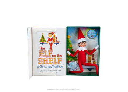 Elf on the Shelf boxed set with storybook and poseable Scout Elf figure in red outfit and red hat