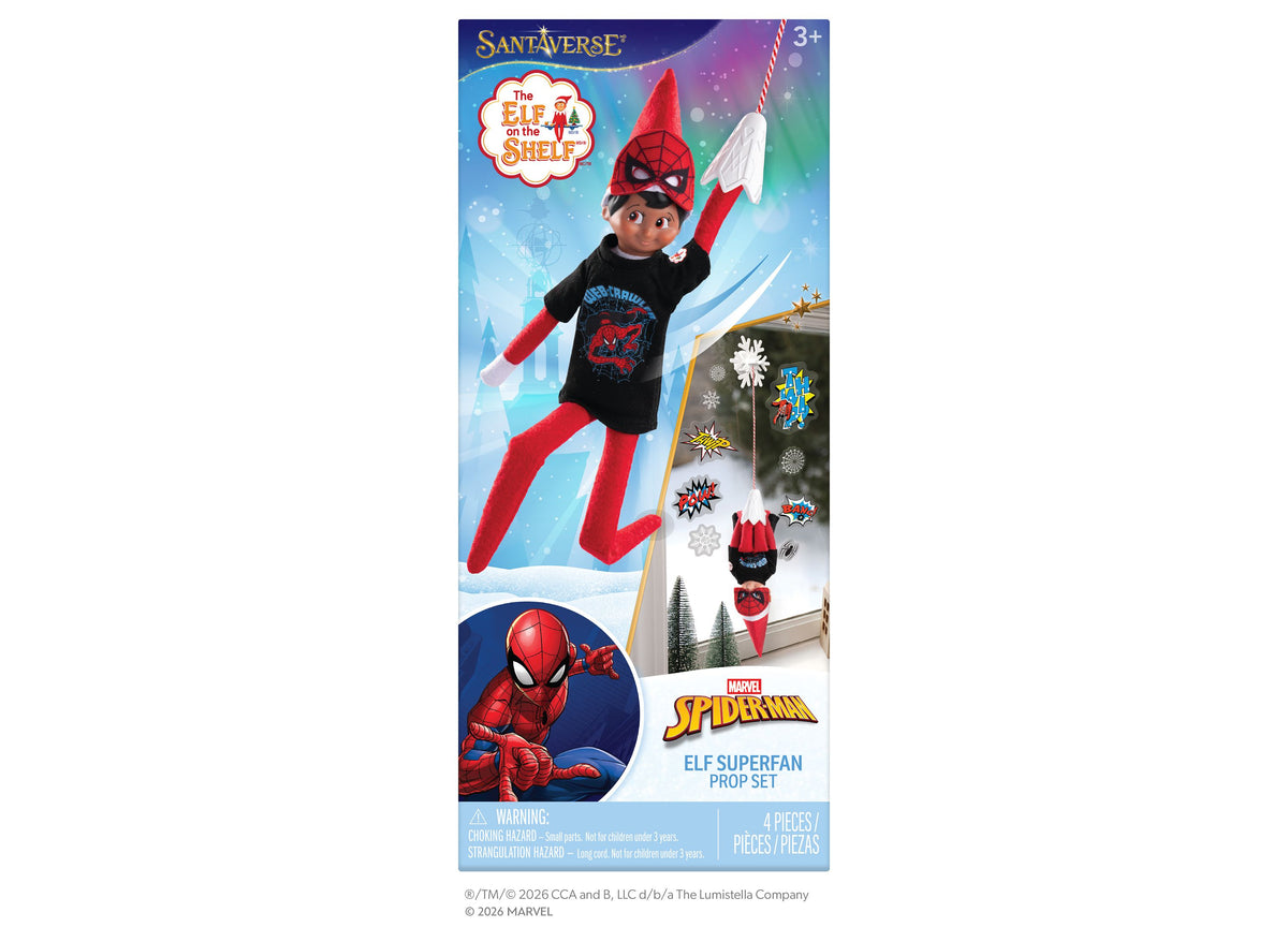 Elf on the Shelf Marvel Spider-Man 4-Piece Elf Superfan Prop Set with red and black Spider-Man costume accessories
