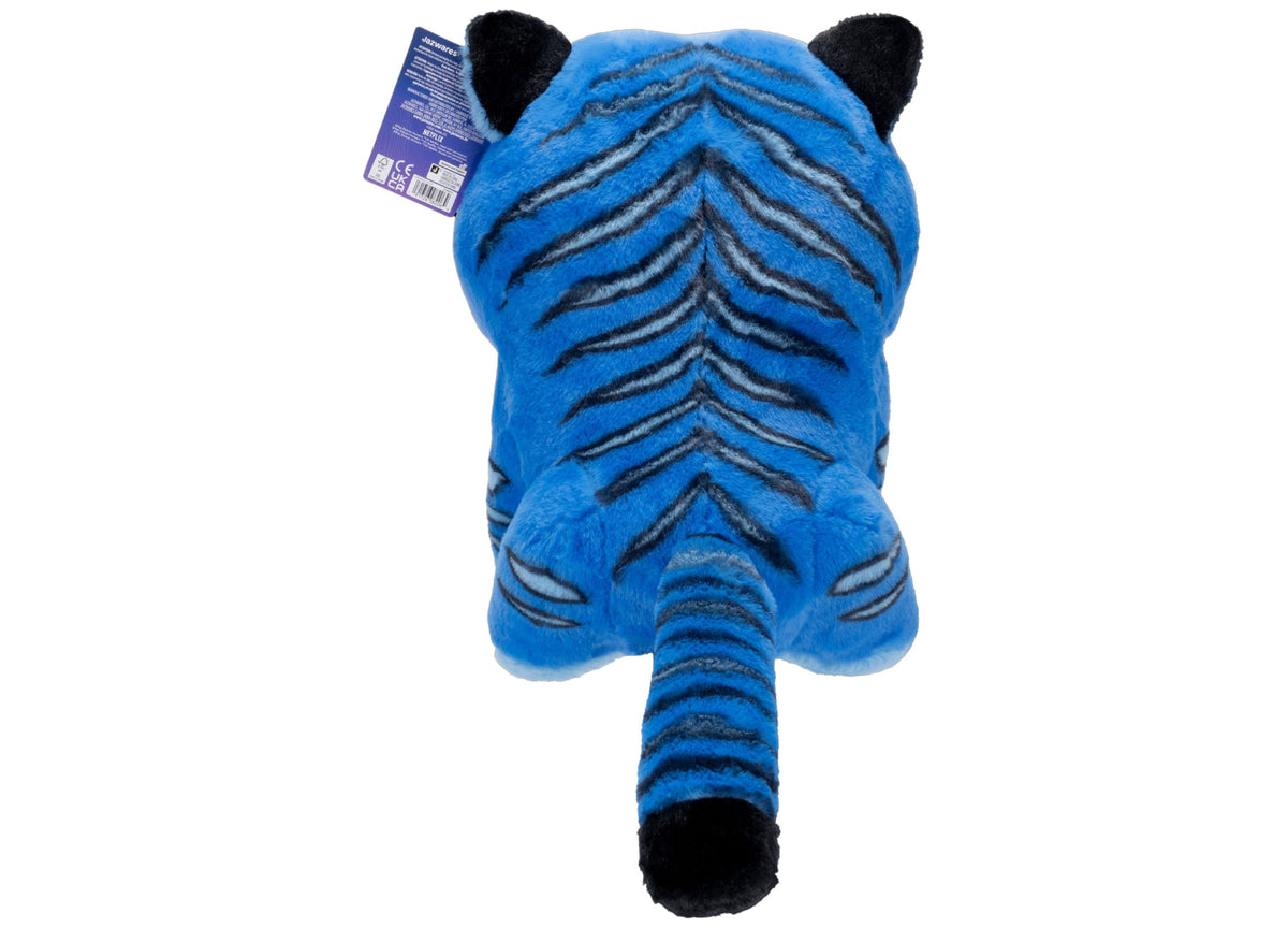Derpy the tiger 12" plush toy from K-Pop Demon Hunters, featuring bright blue body with black stripes and ears