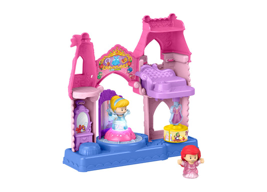 Fisher Price Disney Princess Cinderella and Ariel Shimmer & Glow Dress Shop playset with pink castle, light-up featur...