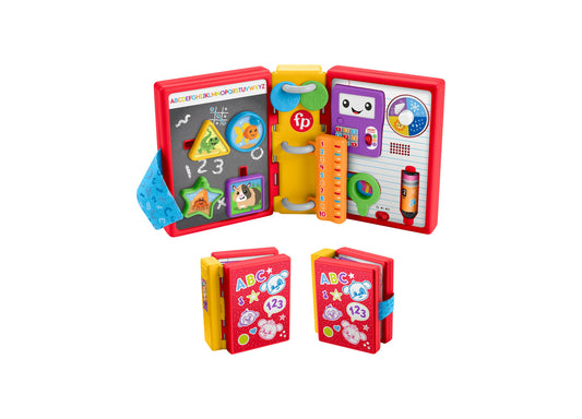 Fisher Price Laugh and Learn 123 Schoolbook Smart Stages interactive book with red case and colorful learning activities