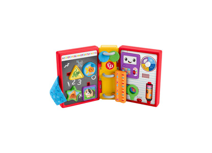 Fisher Price Laugh and Learn 123 Schoolbook Smart Stages interactive book with red covers and colorful learning activ...