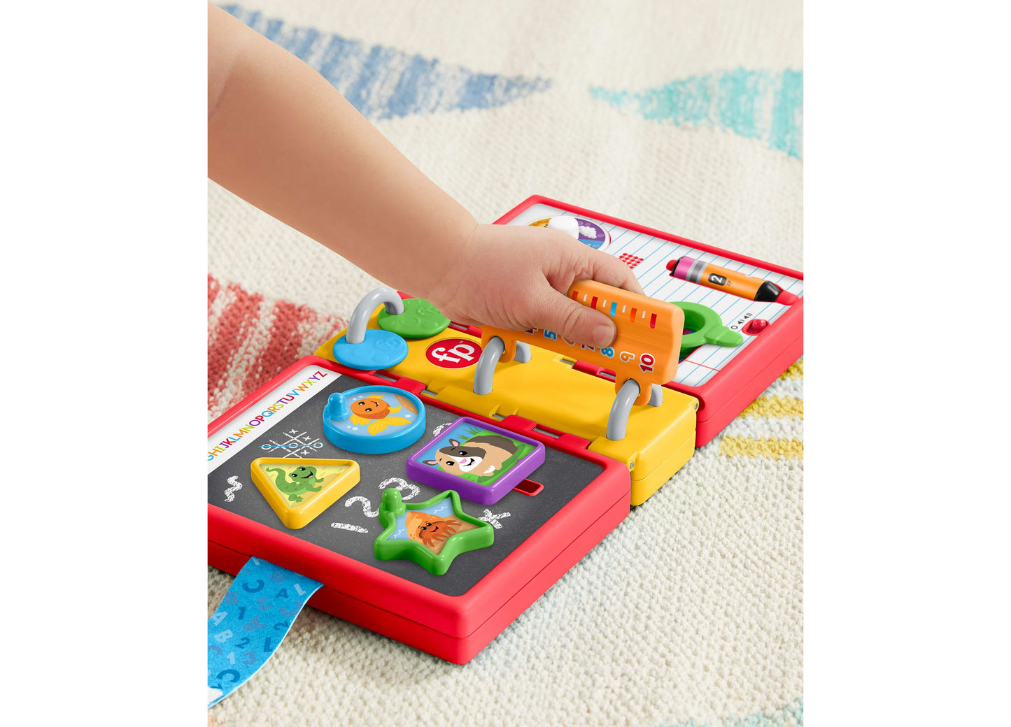 Fisher Price Laugh and Learn 123 Schoolbook with colorful interactive pages and buttons