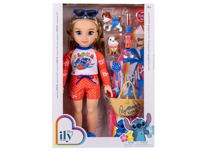 Disney Lilo & Stitch Beach Fashion Doll 18 inch with red outfit, sunglasses, and puppy accessories