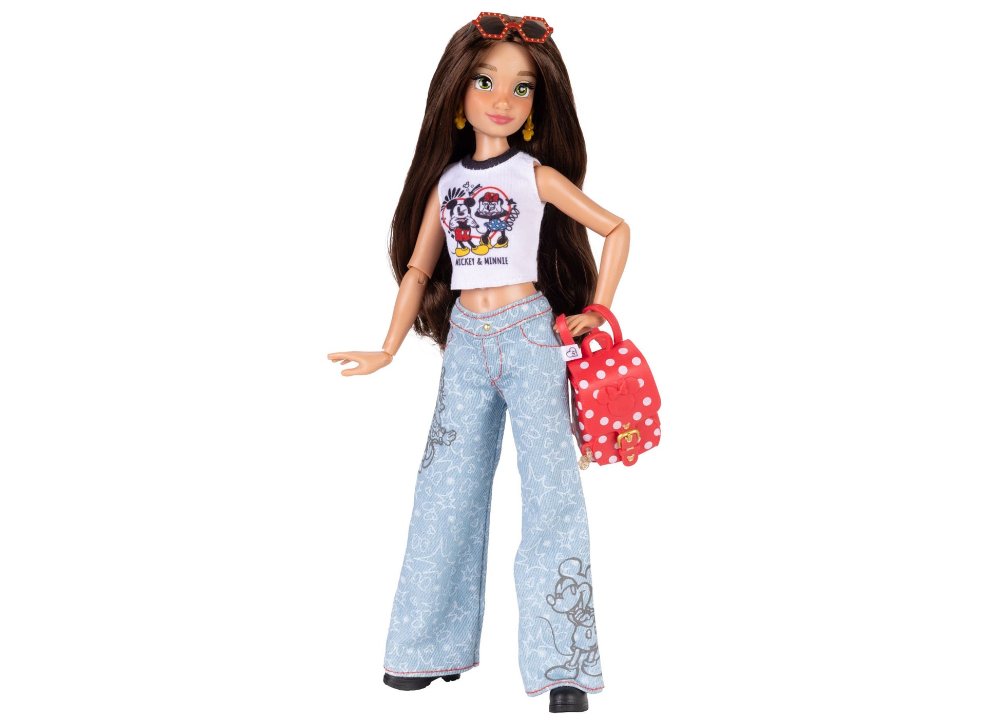 Disney ILY 4ever fashion doll with Mickey Mouse graphic tee, light blue jeans, red polka dot bag