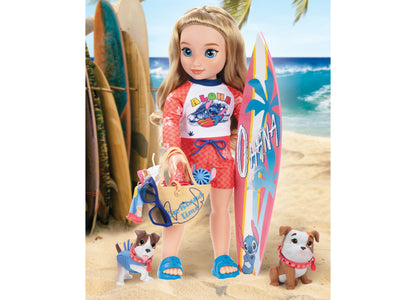 Lilo & Stitch Beach Fashion Doll with two puppies, surfboard, and beach accessories