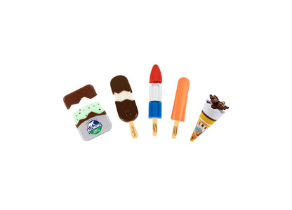 Casdon Ice Cream Shop playset with ice cream treats in different colors and designs arranged in a row