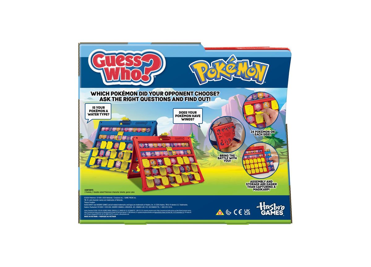Hasbro Gaming Guess Who Pokémon Edition 2-Player Board Game with blue and red fold-up cases displaying Pokémon charac...