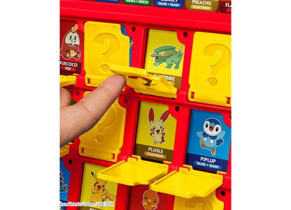Hasbro Gaming Guess Who Pokémon Edition board game with red case, yellow fold-up character panels featuring Pokémon c...