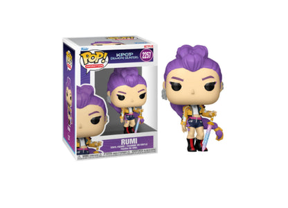Funko POP Animation KPOP Demon Hunters Rumi figure with purple hair and gold outfit