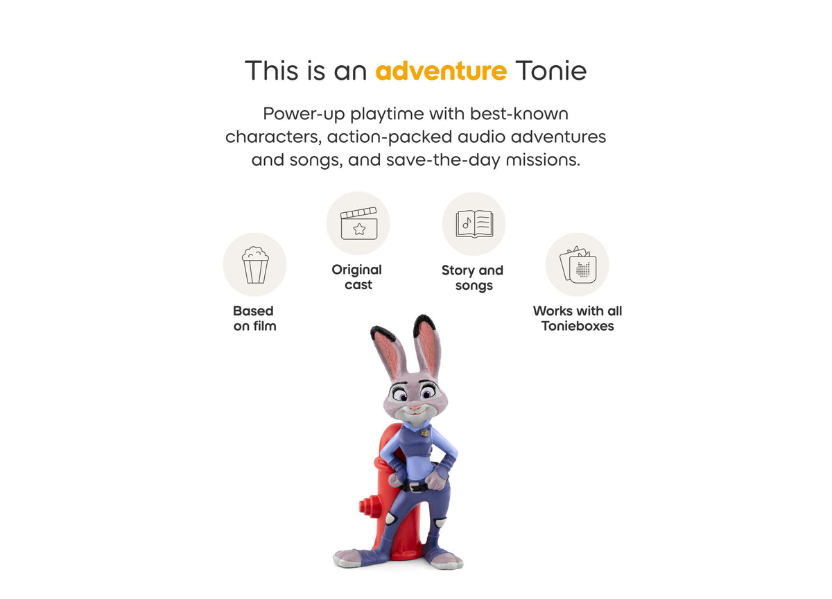 Tonies Disney Zootopia figurine showing Judy Hopps in blue and red outfit with hands on hips