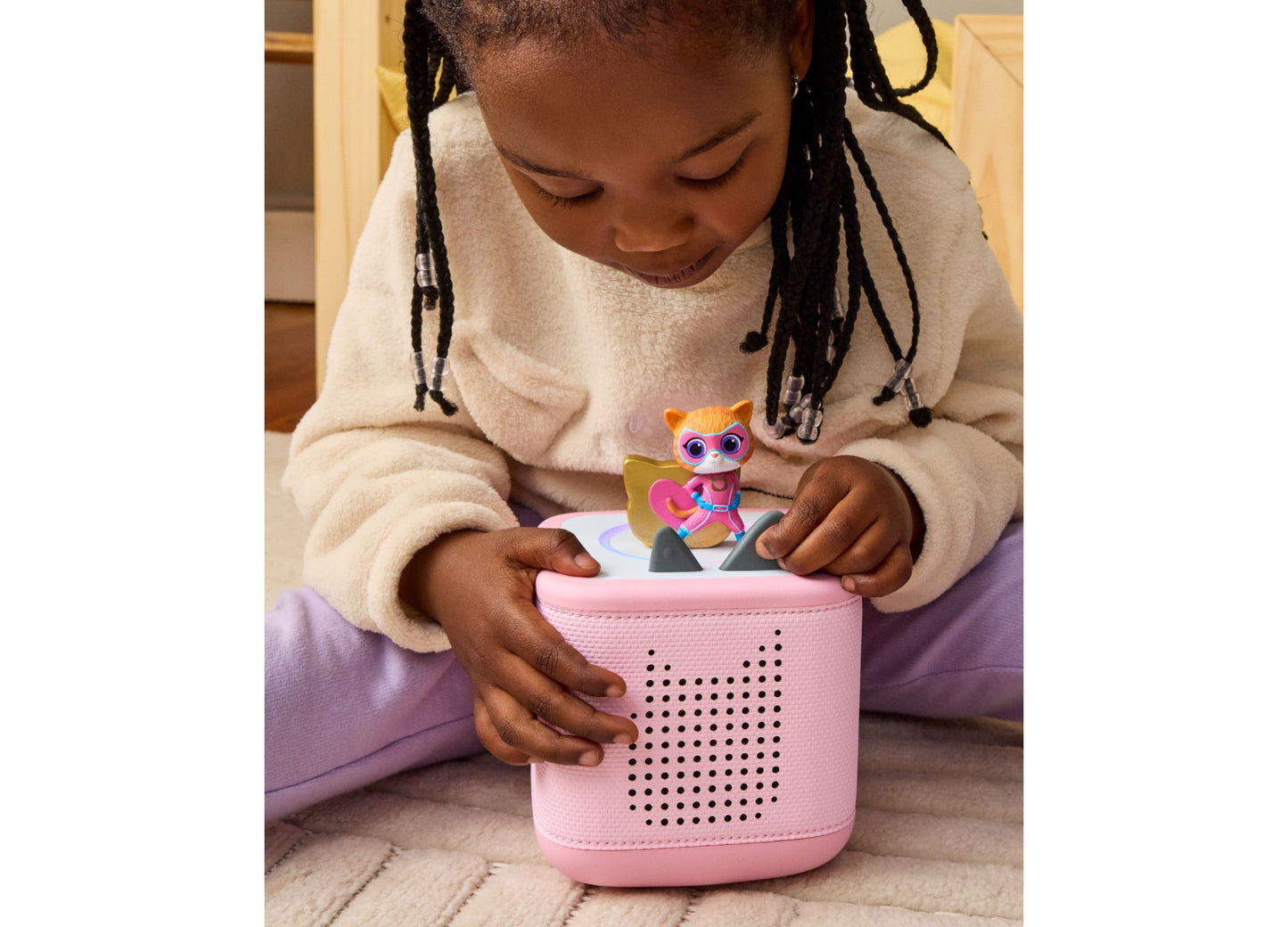 Tonies Disney SuperKitties Ginny figurine in pink and orange on speaker, ages 3+