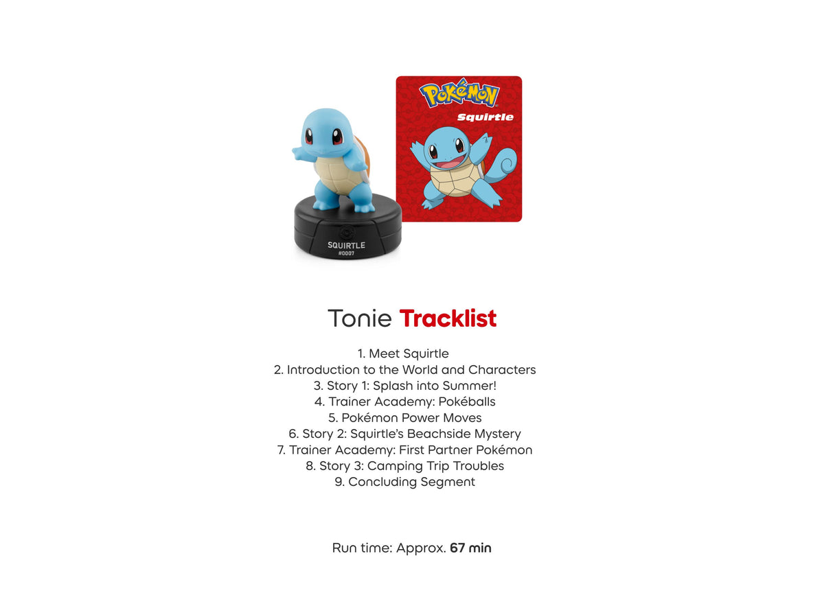 Tonies Pokemon Squirtle audio figurine with blue and tan colors, includes red character card