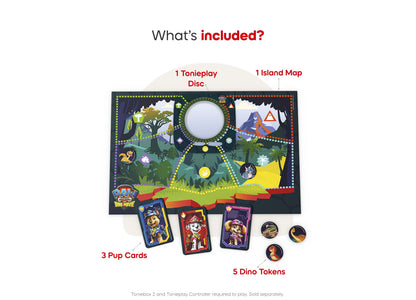 Tonies Tonieplay PAW Patrol board game set with island map disc, 3 pup cards, and 5 dino tokens