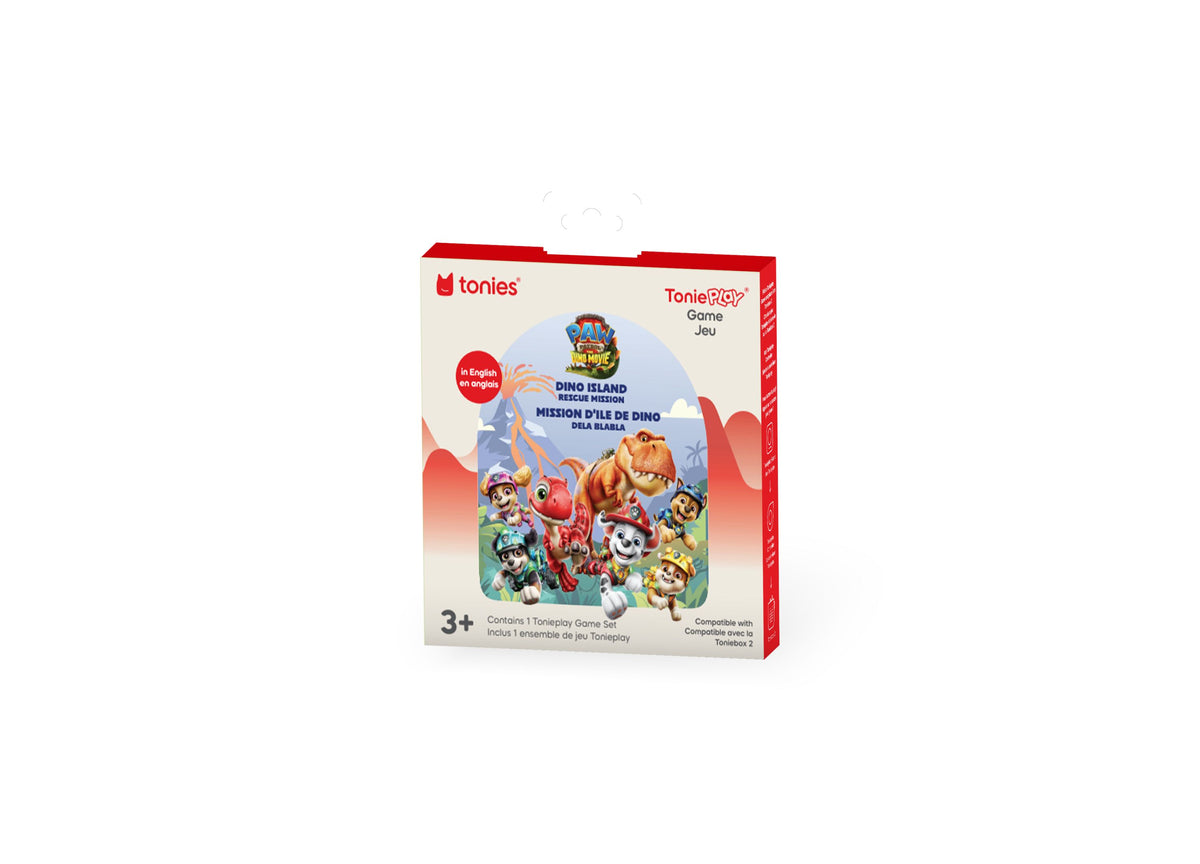 Tonies Tonieplay PAW Patrol Dino Island Rescue Mission board game box for ages 3+, featuring colorful characters and ...