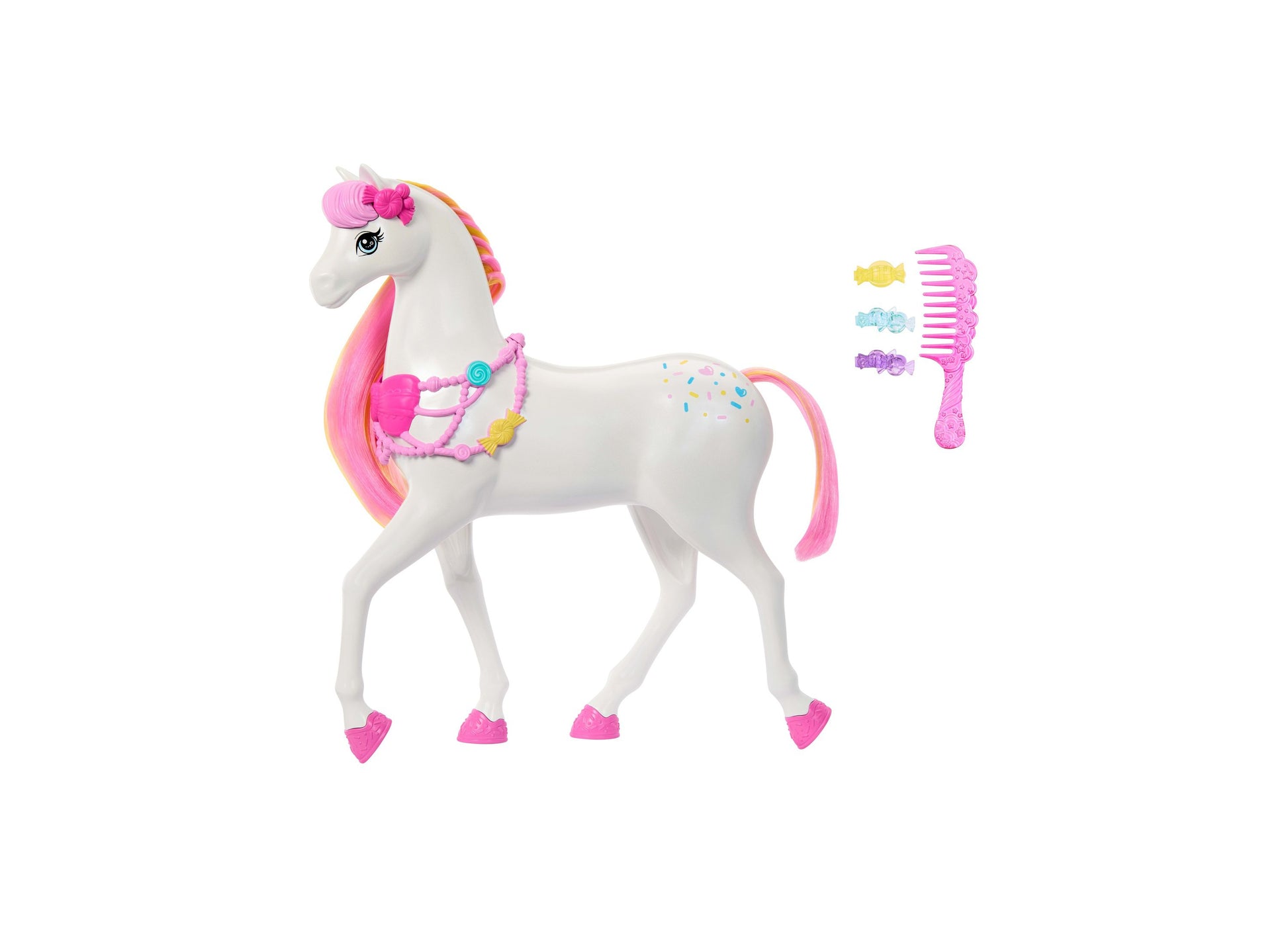 Barbie Nutcracker Land of Sweets white horse with pink mane, accessories, and comb playset
