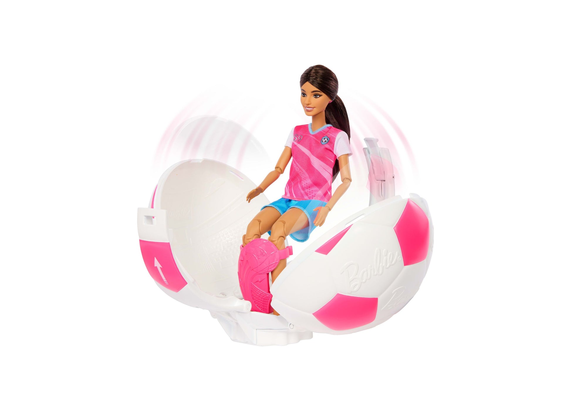 Barbie Roll & Reveal Soccer Player doll with pink and white ball playset