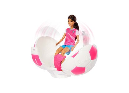 Barbie Roll & Reveal Soccer Player doll with pink and white ball playset