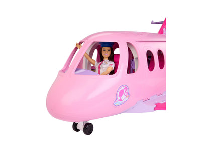 Barbie Dream Plane 15-Piece Airplane Playset with Barbie doll pilot in cockpit, pink airplane with working microphone