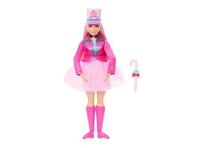 Barbie in the Nutcracker Daisy ballerina doll in pink outfit with hat and candy cane baton accessory