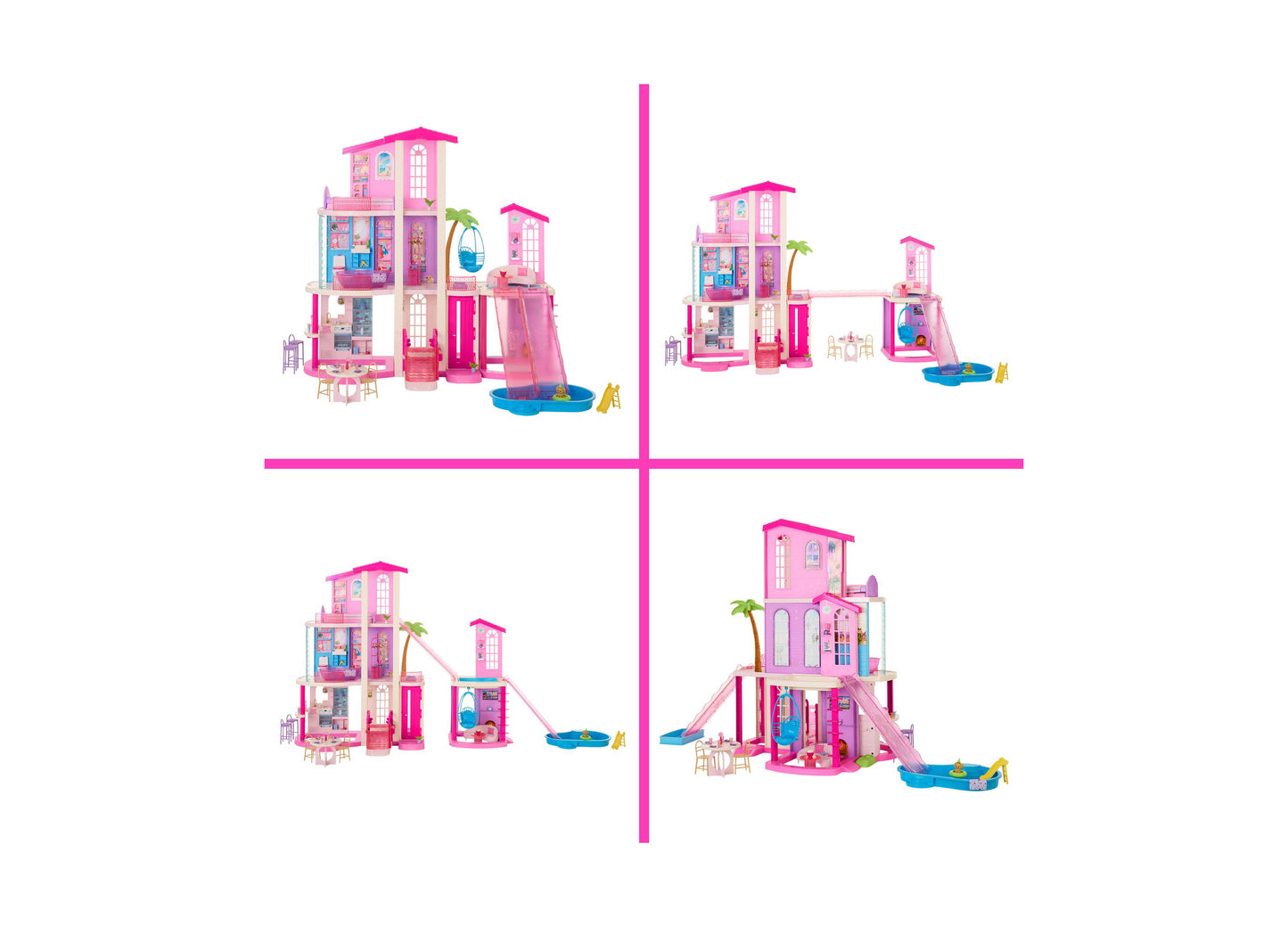 Barbie DreamHouse 3-Story Dollhouse with pink exterior, 2 pools, 2 slides, and working elevator