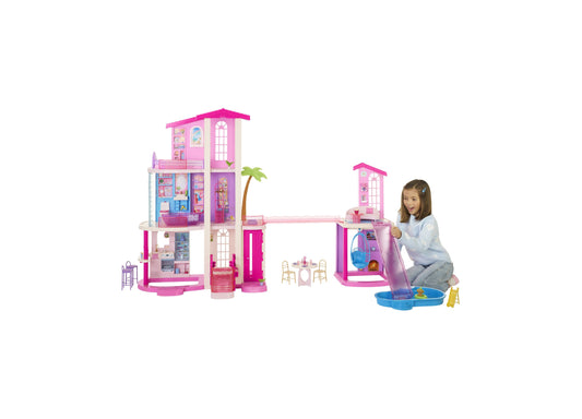 Barbie DreamHouse 3-story pink dollhouse with 2 pools, slides, elevator, and 65+ pieces