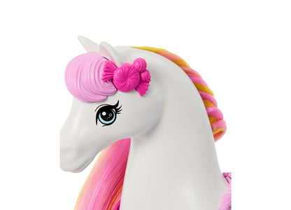 Barbie Nutcracker Horse with pink mane, white body, and rainbow tail