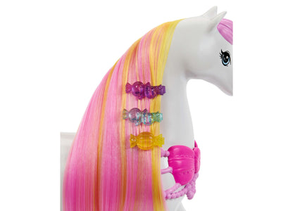 Barbie Nutcracker Horse with pink and yellow mane, hair clips, and accessories