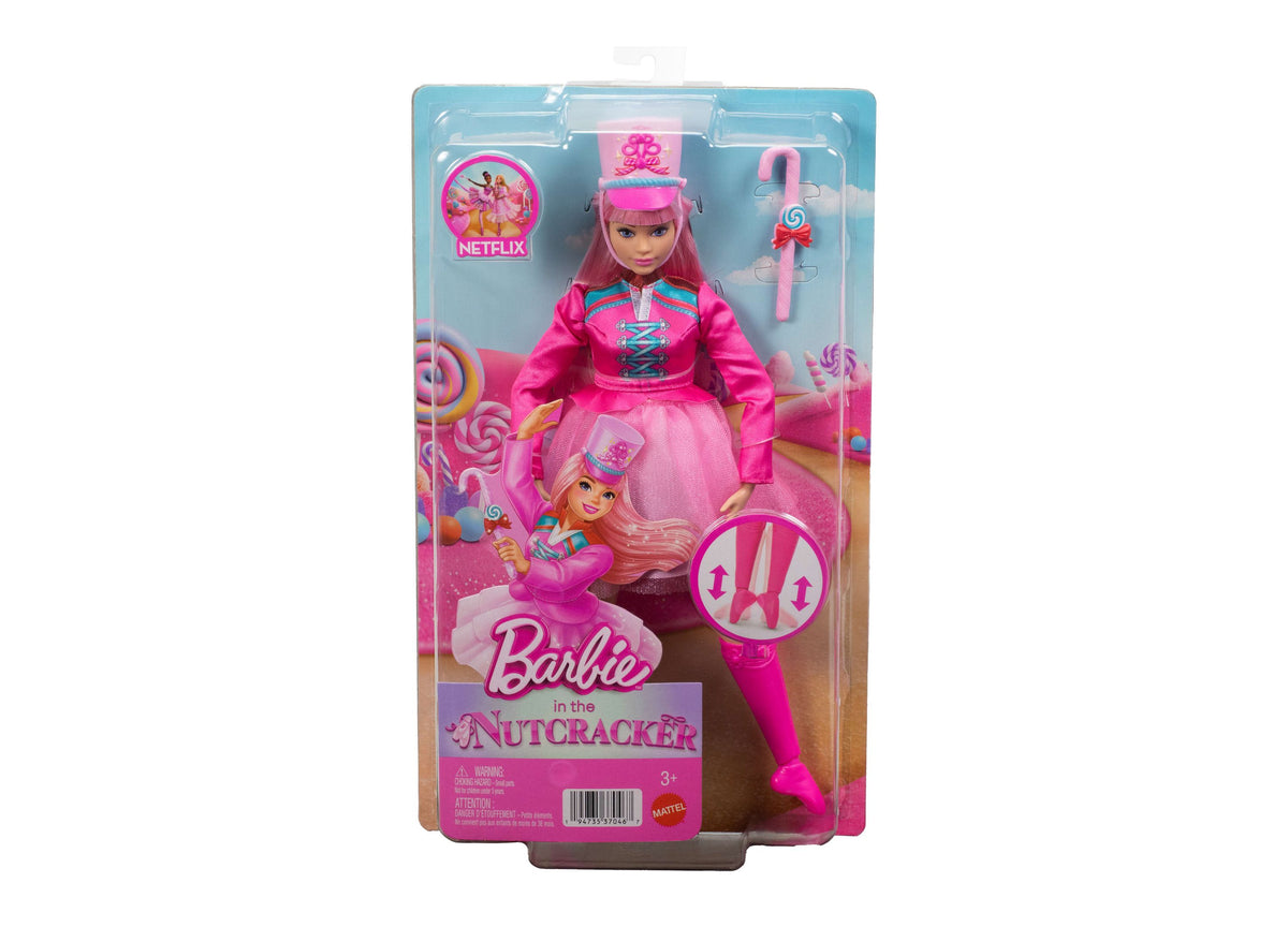 Barbie in the Nutcracker Daisy ballerina doll in pink outfit with hat and candy cane baton accessory