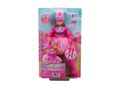 Barbie in the Nutcracker Daisy ballerina doll in pink outfit with hat and candy cane baton accessory