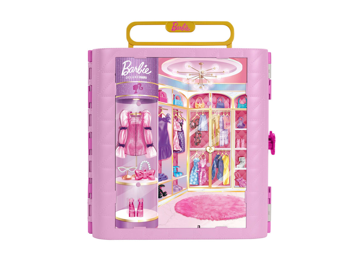 Barbie Deluxe Style Closet playset with spin feature, pink case with outfit display and accessories