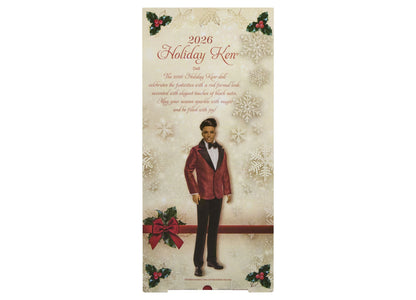 2026 Holiday Ken 13-inch collectible fashion doll wearing red jacket and black tuxedo pants