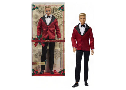Barbie Signature 2026 Holiday Ken doll in red velvet blazer with black bow tie and pants