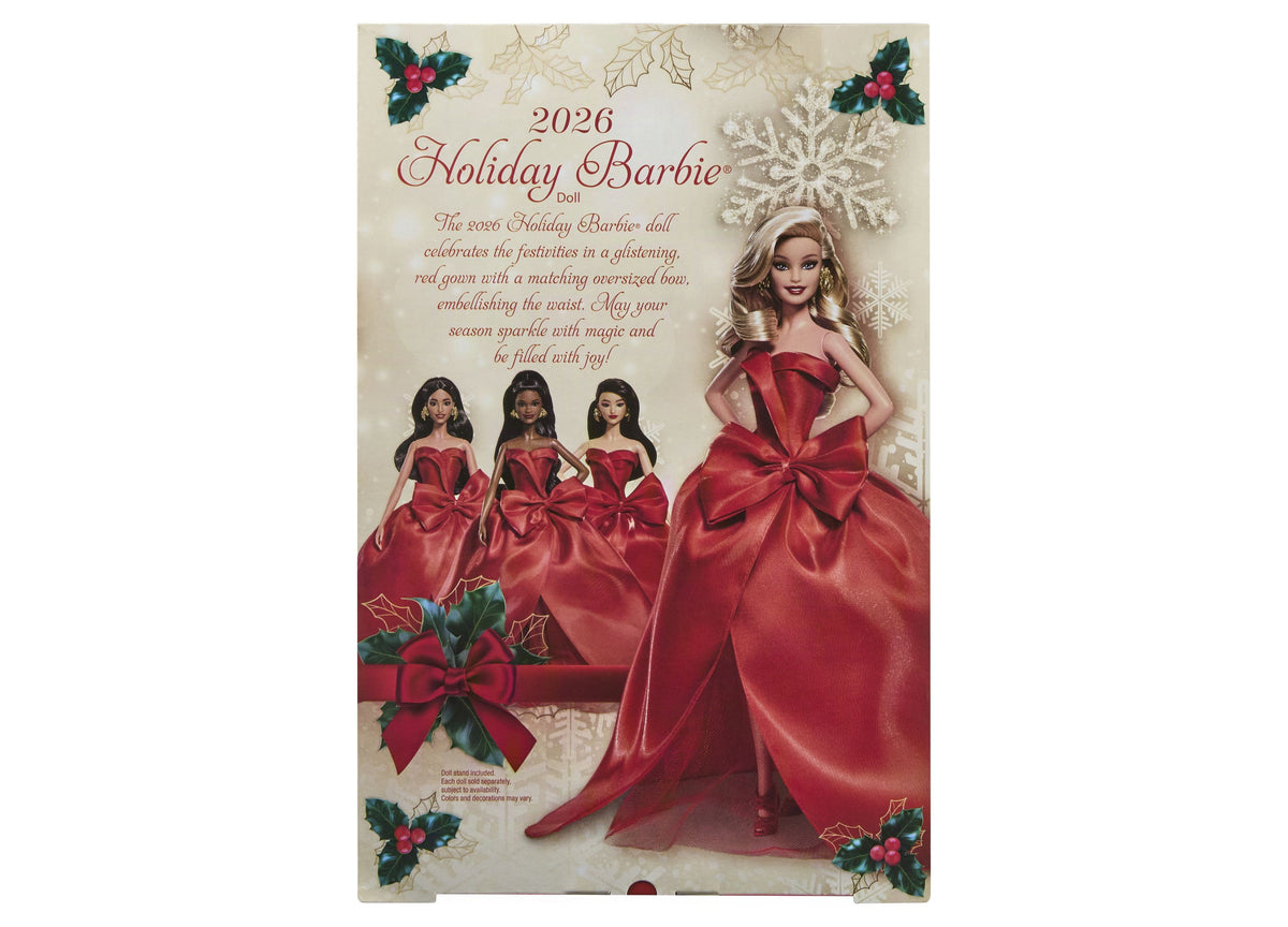 2026 Holiday Barbie 13-inch doll in red strapless gown with bow detail and full skirt