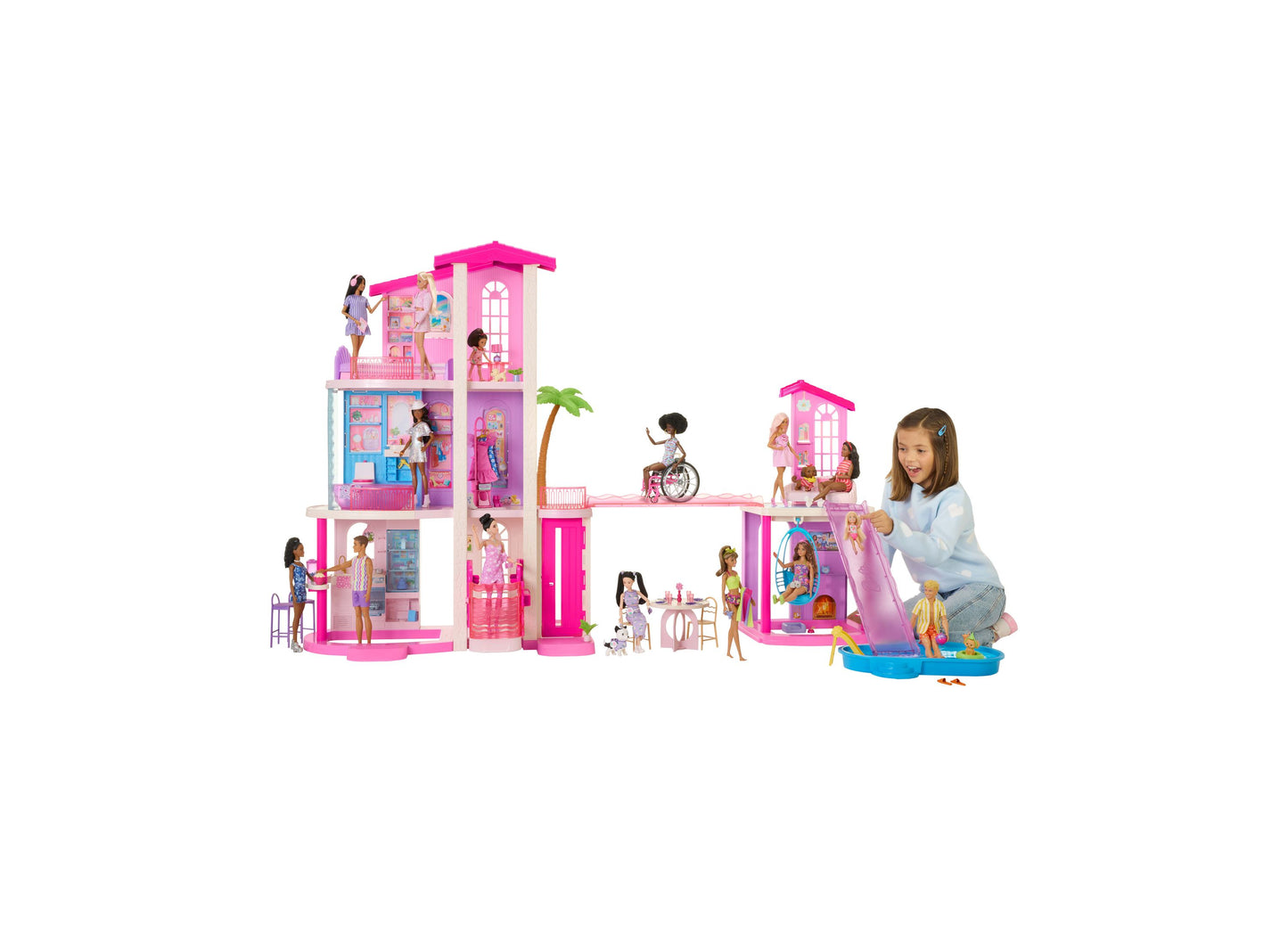Barbie DreamHouse 3-story pink dollhouse with pools, slides, elevator and 65+ accessories