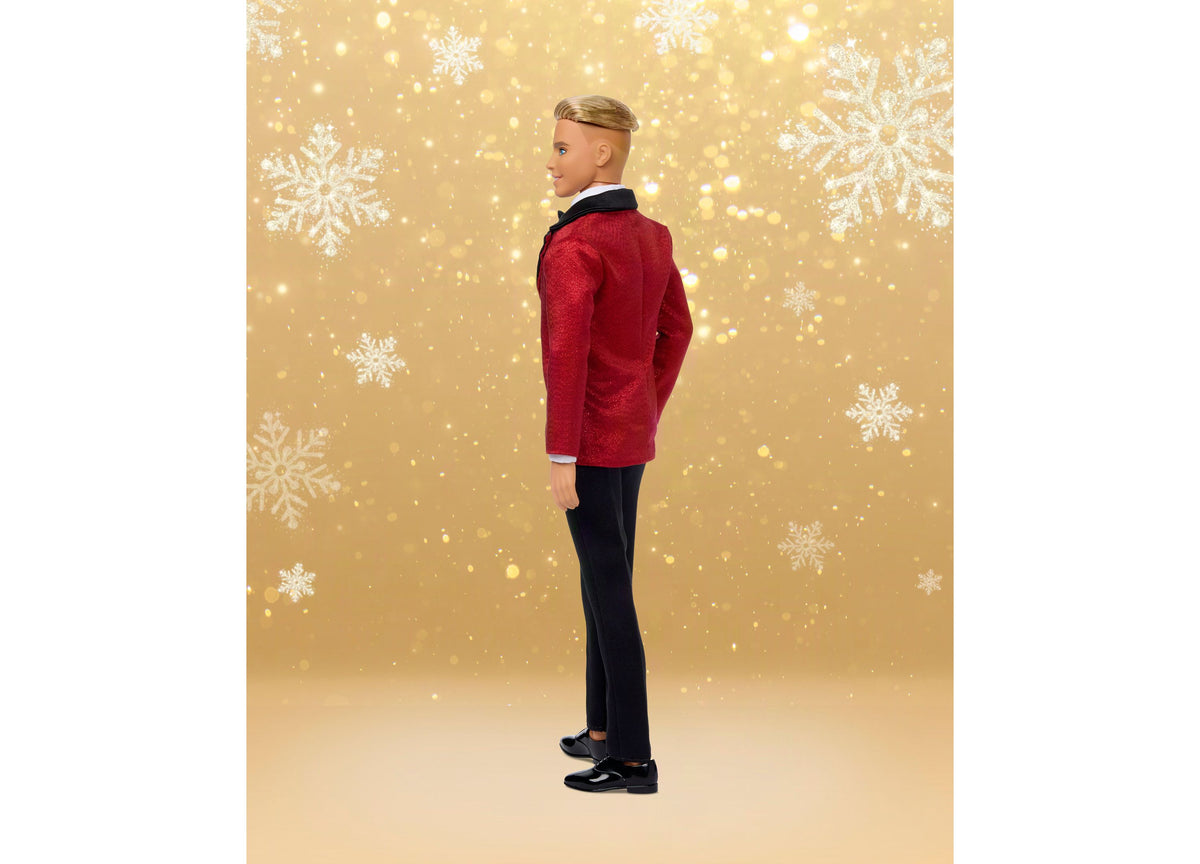 Barbie Signature 2026 Holiday Ken 13-Inch doll wearing red jacket and black pants