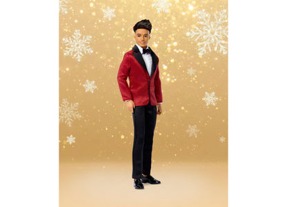 Barbie 2026 Holiday Ken 13-Inch Collectible Fashion Doll wearing red velvet blazer, black pants, and bow tie